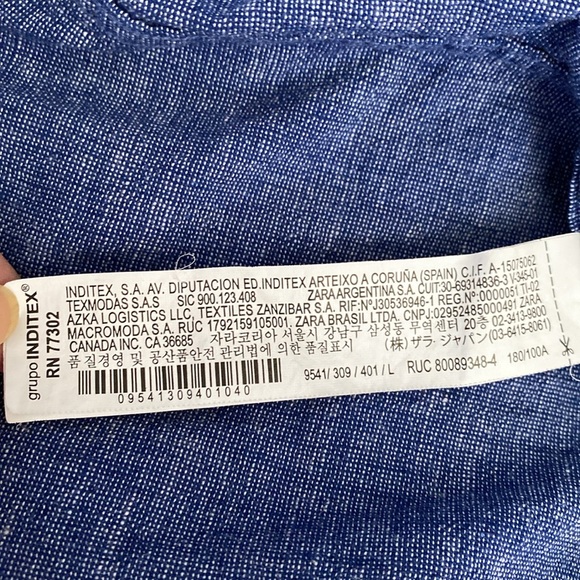 Zara men’s linen tab collar size L in blue - Picture 6 of 6